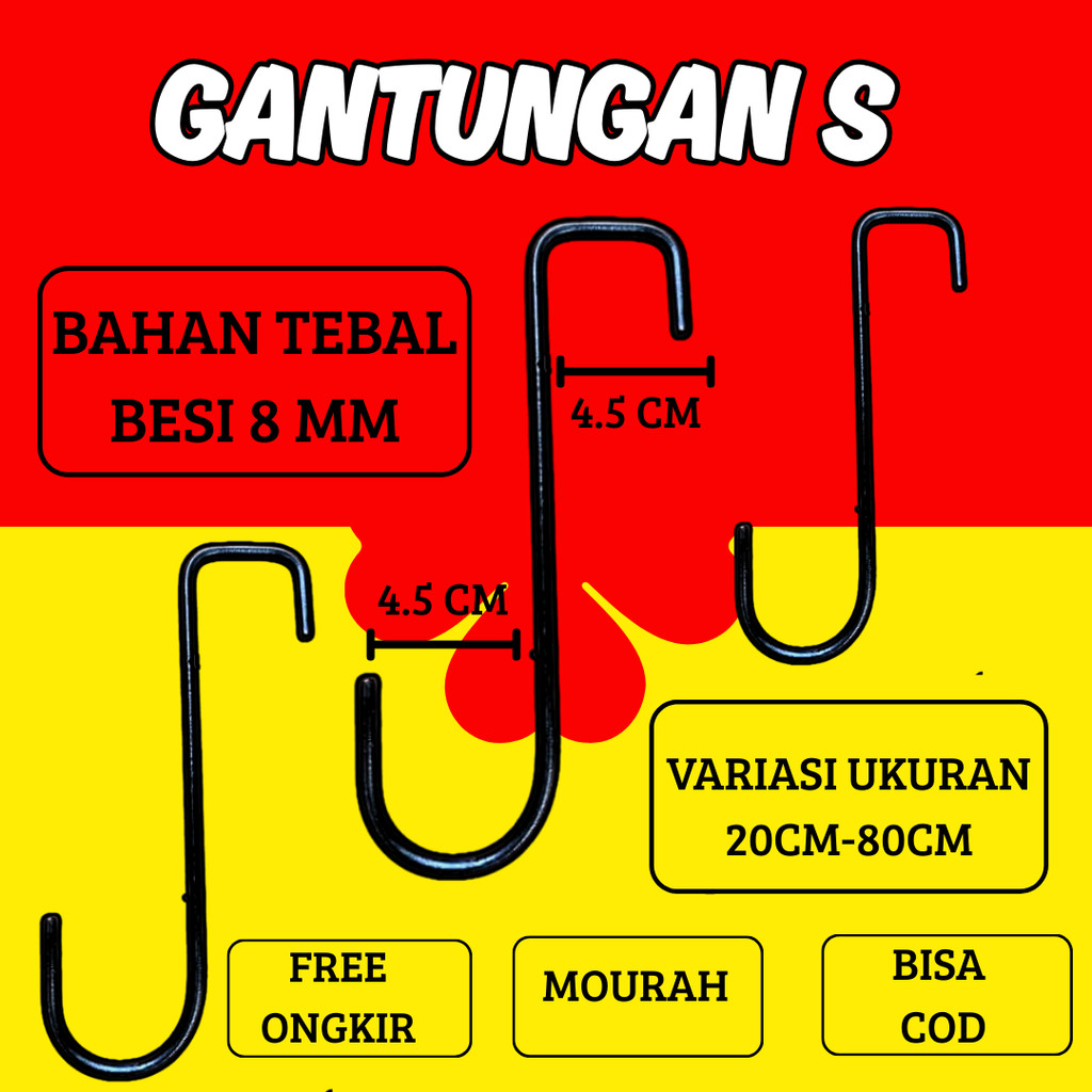 besi S,cantolan besi S/gantungan kandang burung/gantungan pot bunga