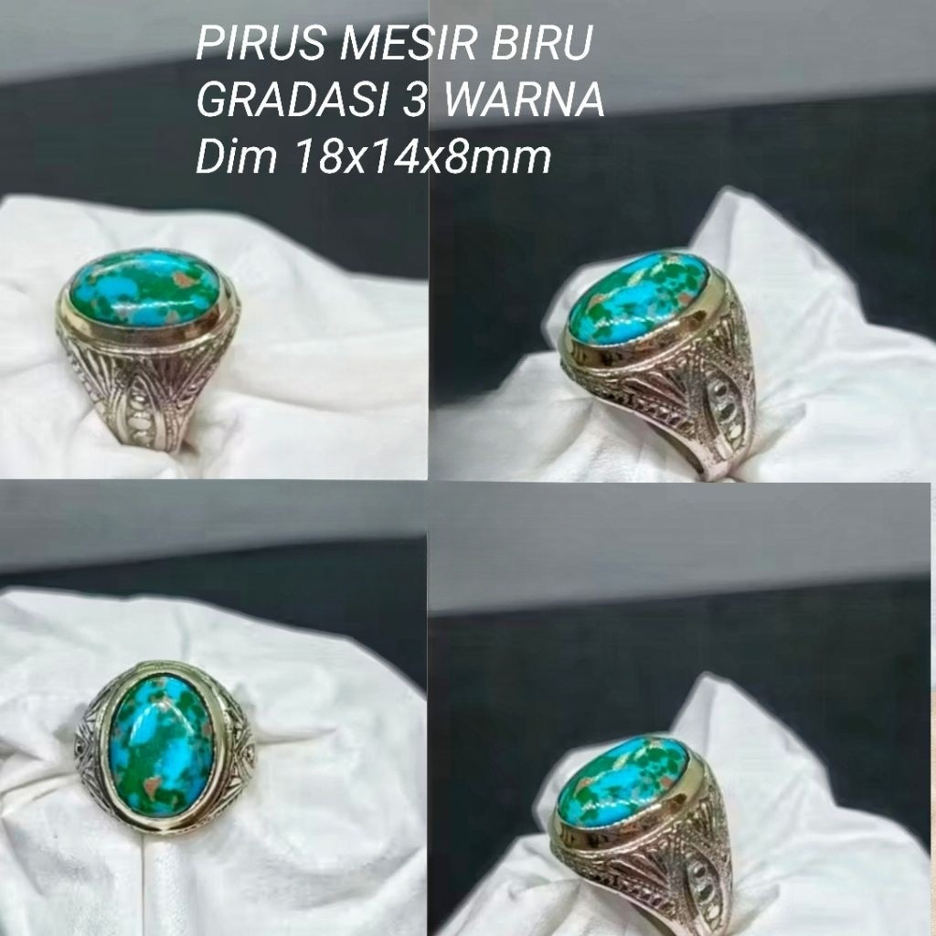 Cincin Batu Pirus Mesir Biru Gradasi 3 Warna