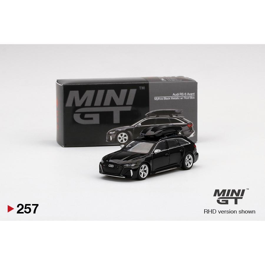 Diecast Mini GT Audi RS6 Avant Mythos Black Metallic w/ Roof Box 257 Skala 1/64