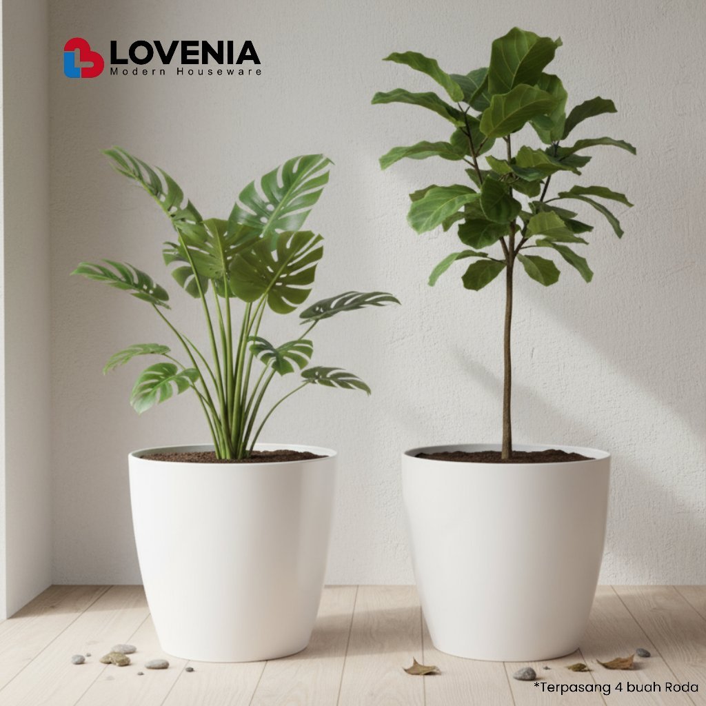 DIMSTORE Lovenia Pot Plasik Jumbo PUTIH Minimalis Pot Tanaman Besar