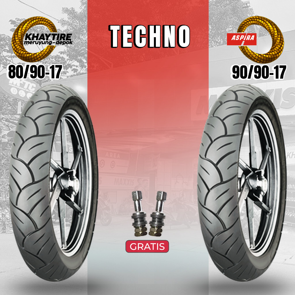 Paket Ban Motor ASPIRA MAXIO TECHNO 80/90-17 + 90/90-17 Tubeless