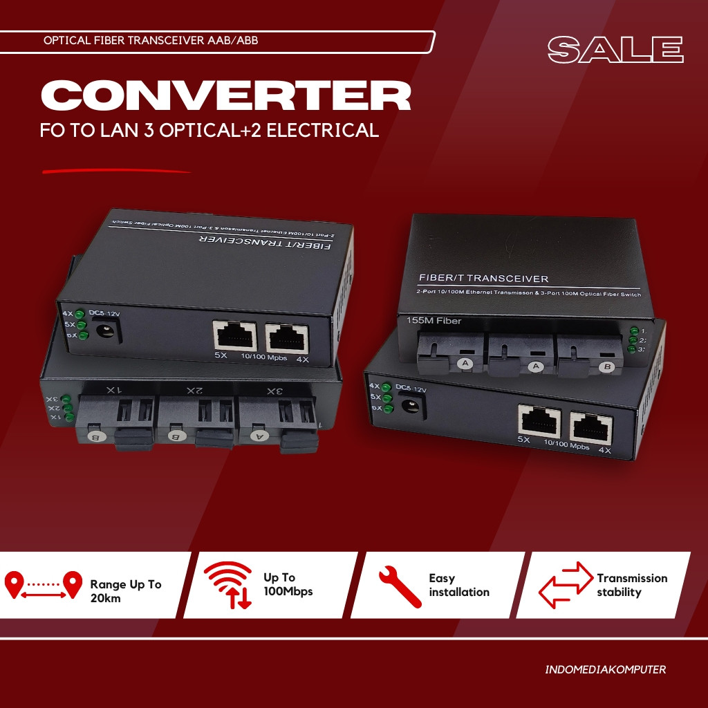 Konverter FO To LAN 3 Optical + 2 Electrical ABB & AAB Converter FO To LAN 3 Optical + 2 Electrical