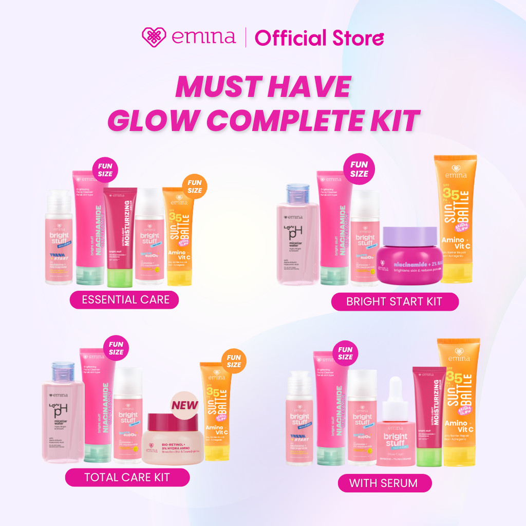 [MUST HAVE] GLOW COMPLETE KIT EMINA BRIGHT STUFF ISI 5 (Micellar Water, Face Wash, Toner, Serum, Moi
