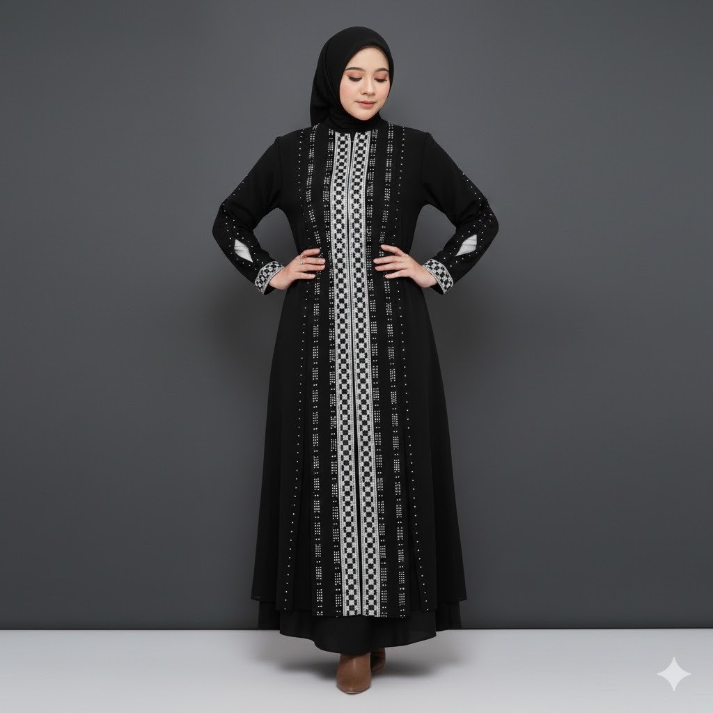 Abaya Turki Modern Premium Gamis Hitam Wanita Muslimah Elegan Mewah Cocok Umroh Pengajian Turki