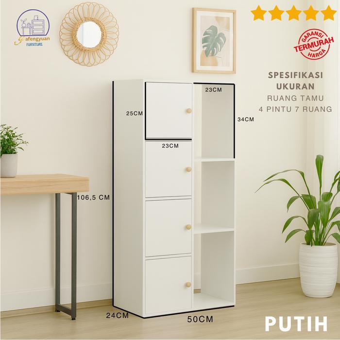 samimoro market Loker 4 Pintu 3 Ruang Minimalis Putih - Rak Buku & Penyimpanan Multifungsi - Lemari 