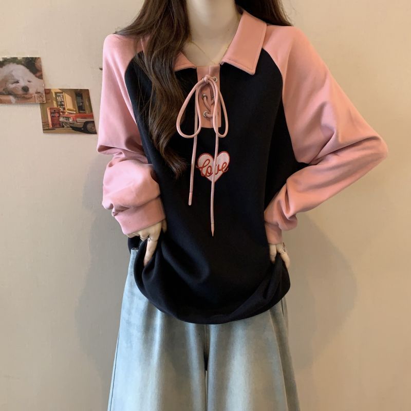 JelitaCeria Sweater leher Polo ukuran besar wanita 2025 musim gugur dan musim dingin versi Korea bar