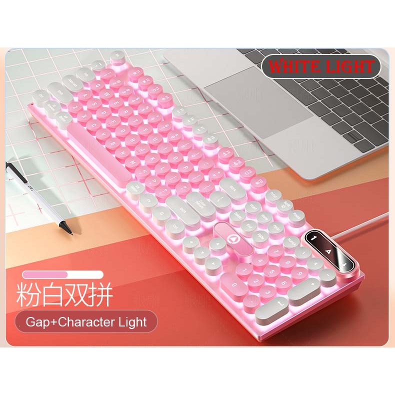 K500 Pink Keyboard Mixed Color White Pink Keycaps 104 Keys Wired Gaming Keyboard for Laptop PC