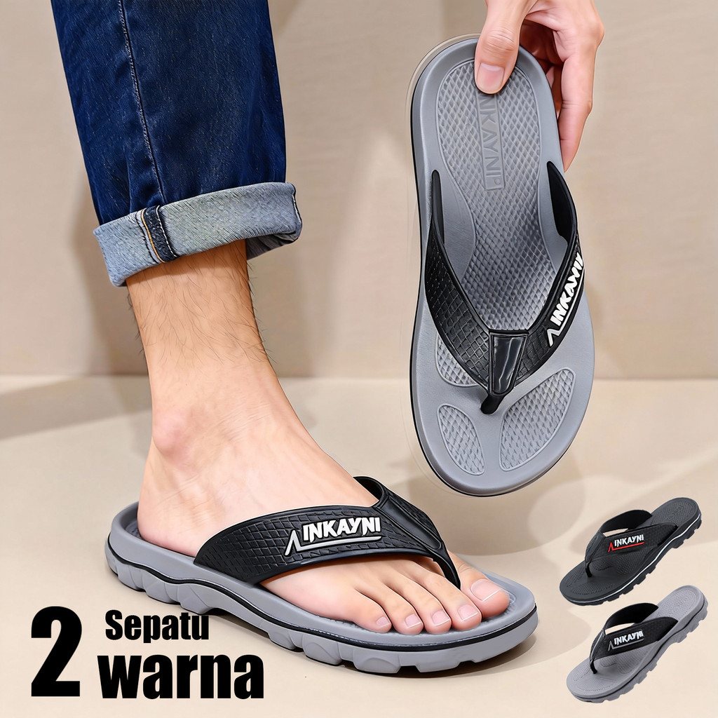 Inkayni sandal pria full karet jepit sandal karet pria empuk tebal sandal jepit pria anti slip dan a