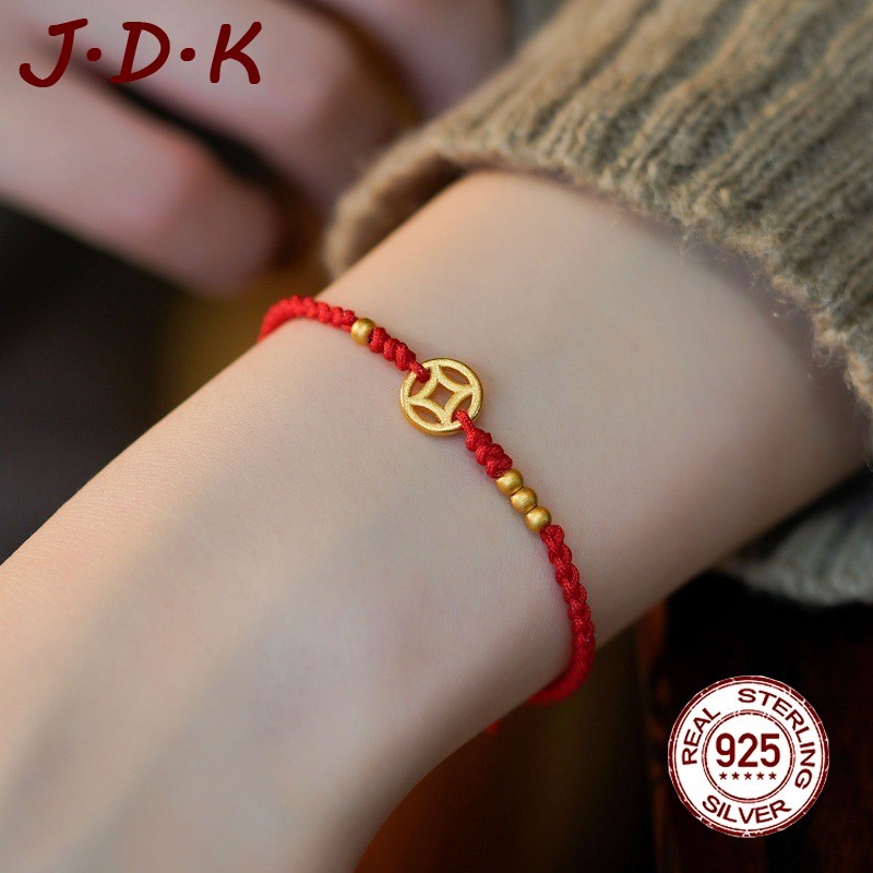 JDK Produk Baru Gelang Keberuntungan Aman Pasangan Tali Merah Kepang Emas 18K