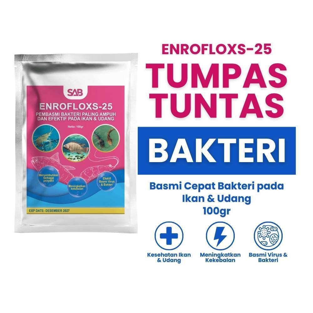 100 gram ENROFLOXS 25 Enrofloxacin HCl Antibiotik Ikan dan Udang - ENROFLOXS  Obat Antibio