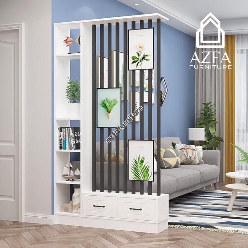 Partisi Ruangan Kayu Solid | Lemari Hias Ruang Tamu | Pembatas Ruangan