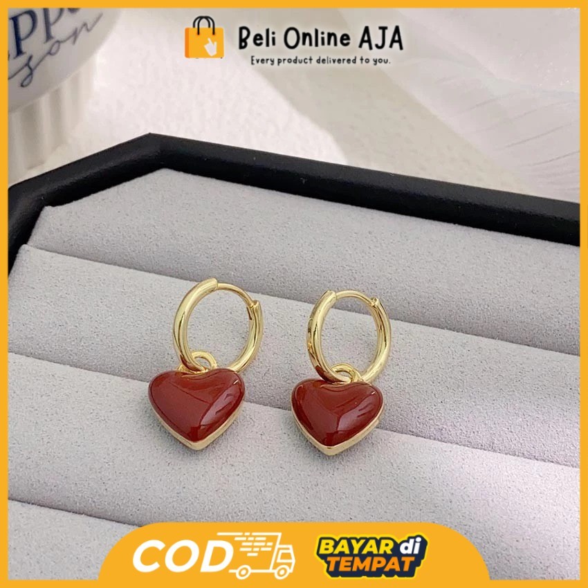 BOA Anting Wanita Korea Warna Merah Bentuk Hati Aksesoris Perhiasan Fashion Wanita Y4002