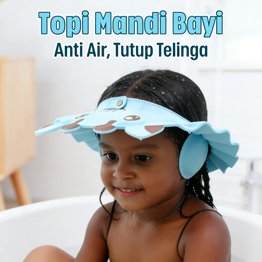 Topi Mandi Bayi Kancing Anti Air Bayi Bear 0-6 Tahun Penutup Telinga