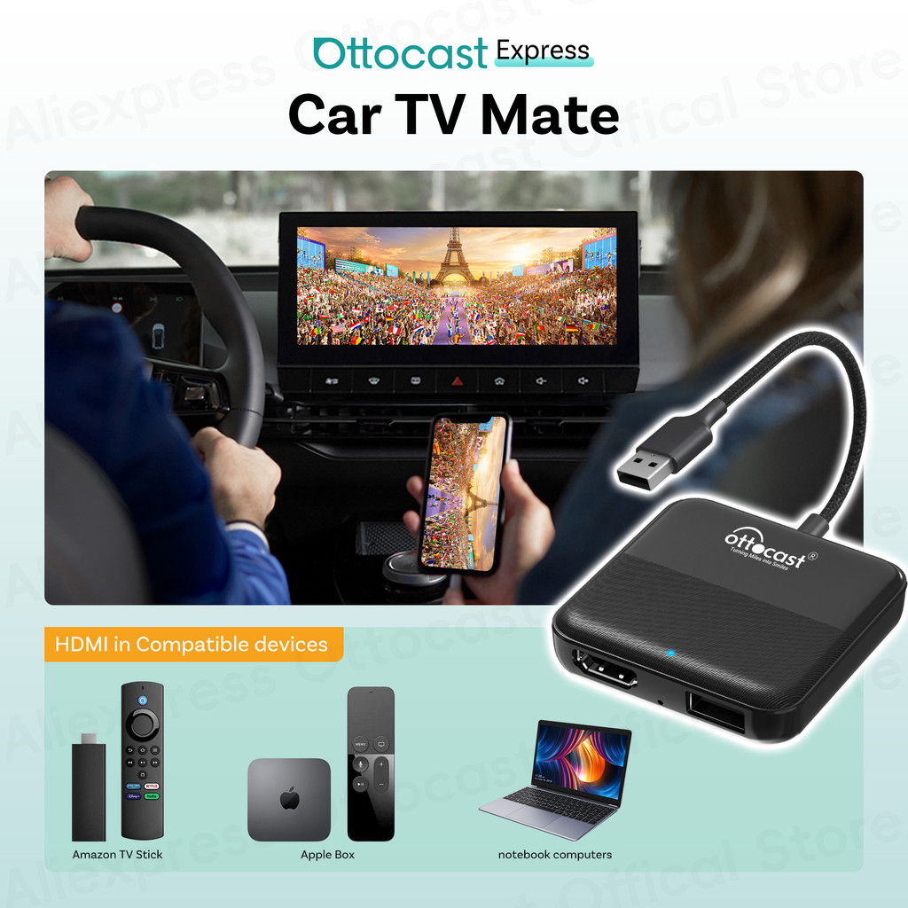 OTTOCAST Express Wireless CarPlay Android Auto Adapter for HDMI Multimea Video Converter for TV Stic