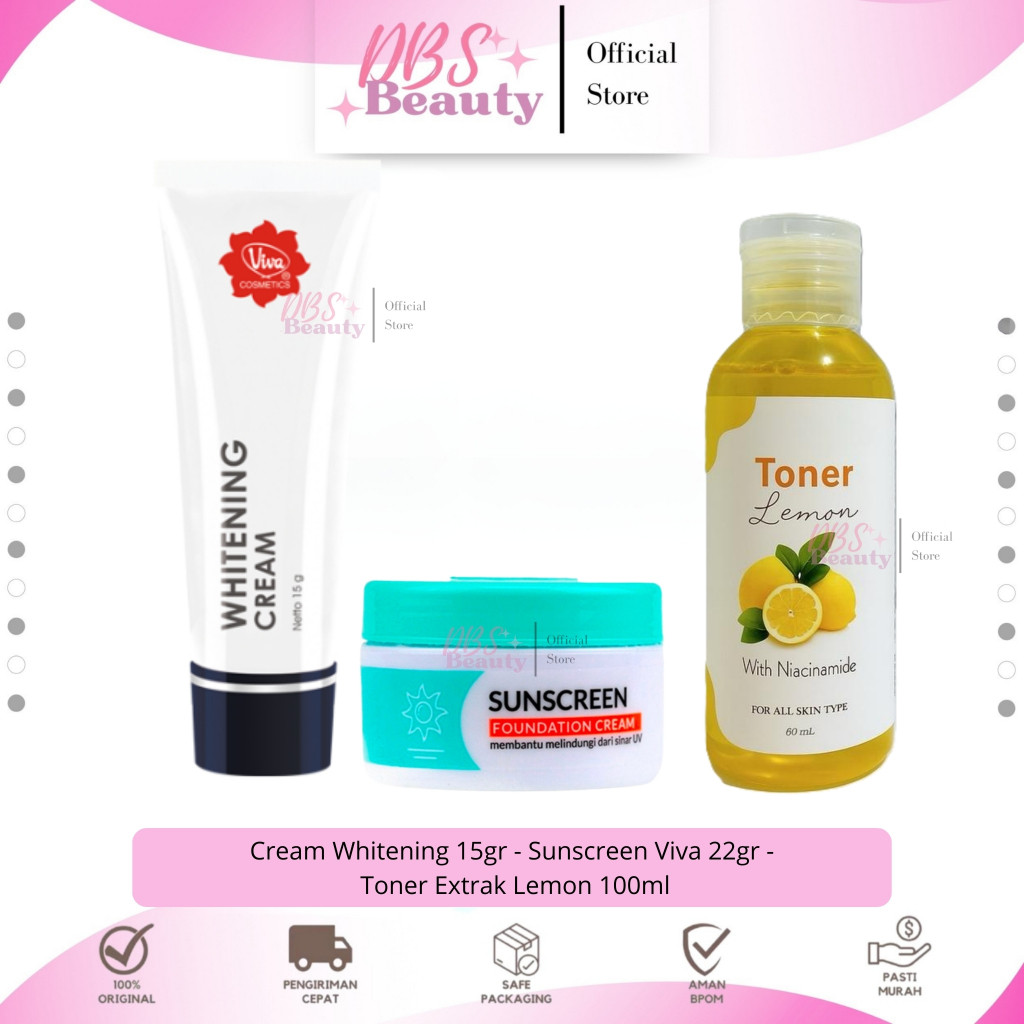 ( Isi 3 ) Paket Viva Whitening Cream Mencerahkan Glowing Flek Hitam Perawatan Wajah Toner Original