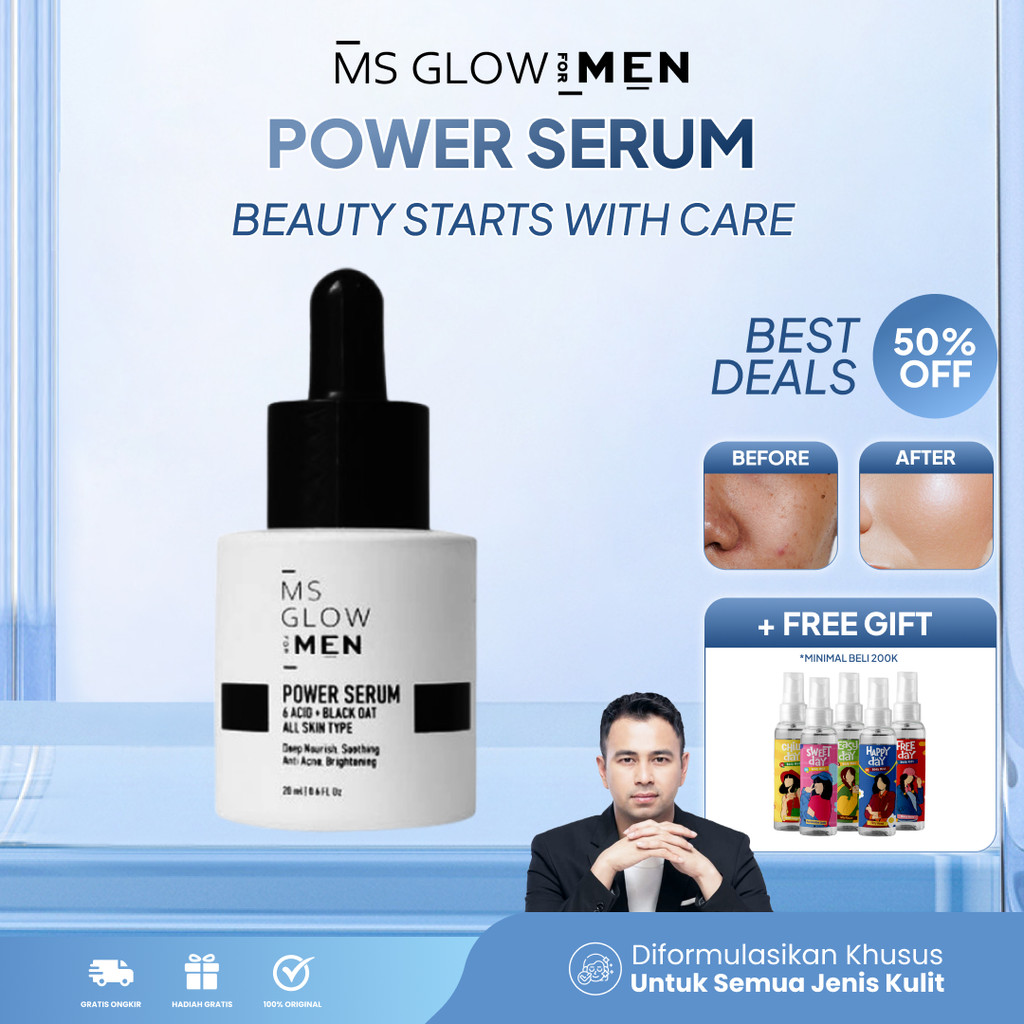 Ms Glow For Men Serum Wajah Flek Hitam untuk Pria Skincare Mencerahkan Wajah Samarkan Noda Hitam