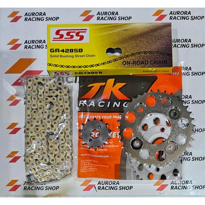 Gear Set TK 428 Supra X 125 - Fit New - Blade New - Revo Absolute - Kharisma & Rantai SSS 428 SB Gol