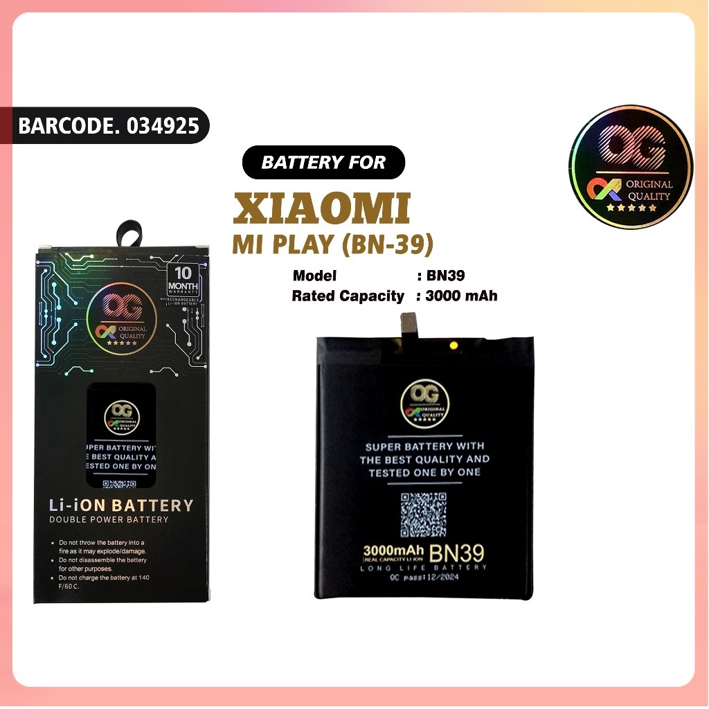 BATTERY BATERAI UNTUK TIPE XIAOMI MI PLAY  BN-39  ORIGINAL DOUBLE IC OG