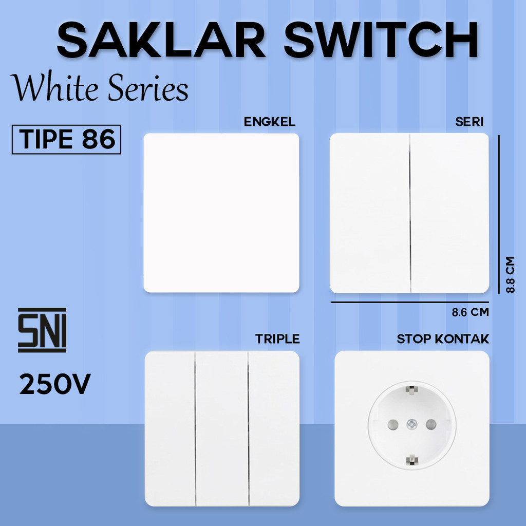 Saklar Lampu Framless WHITE SERIES Saklar Dinding PUTIH Tanam IB Inbow Engkel Seri Triple Stop Konta
