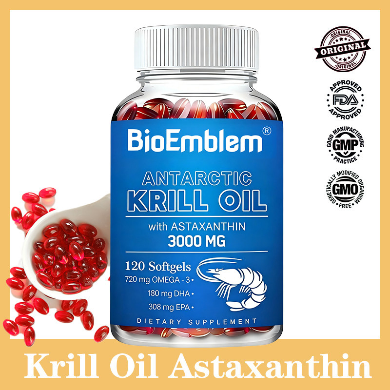 Krill Oil Antartika 3000mg Astaxanthin Plus Omega-3 EPA 308mg & DHA 180mg, Suplemen Alami untuk Jant