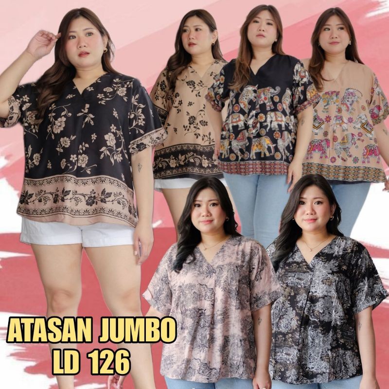 FURIBOMBA JUNE ATASAN TANGAN PENDEK MOTIF ABSTRACT LD 126 / ATASAN WANITA SIZE XXXXL / BLUS JUMBO WA