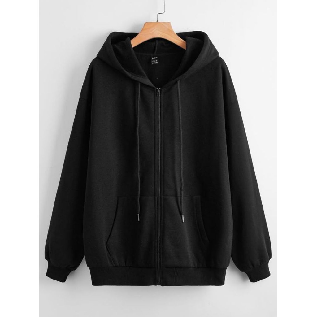 JAKET HOODIE POLOS  ZIPPER SWEATER HITAM POLOS PREMIUM