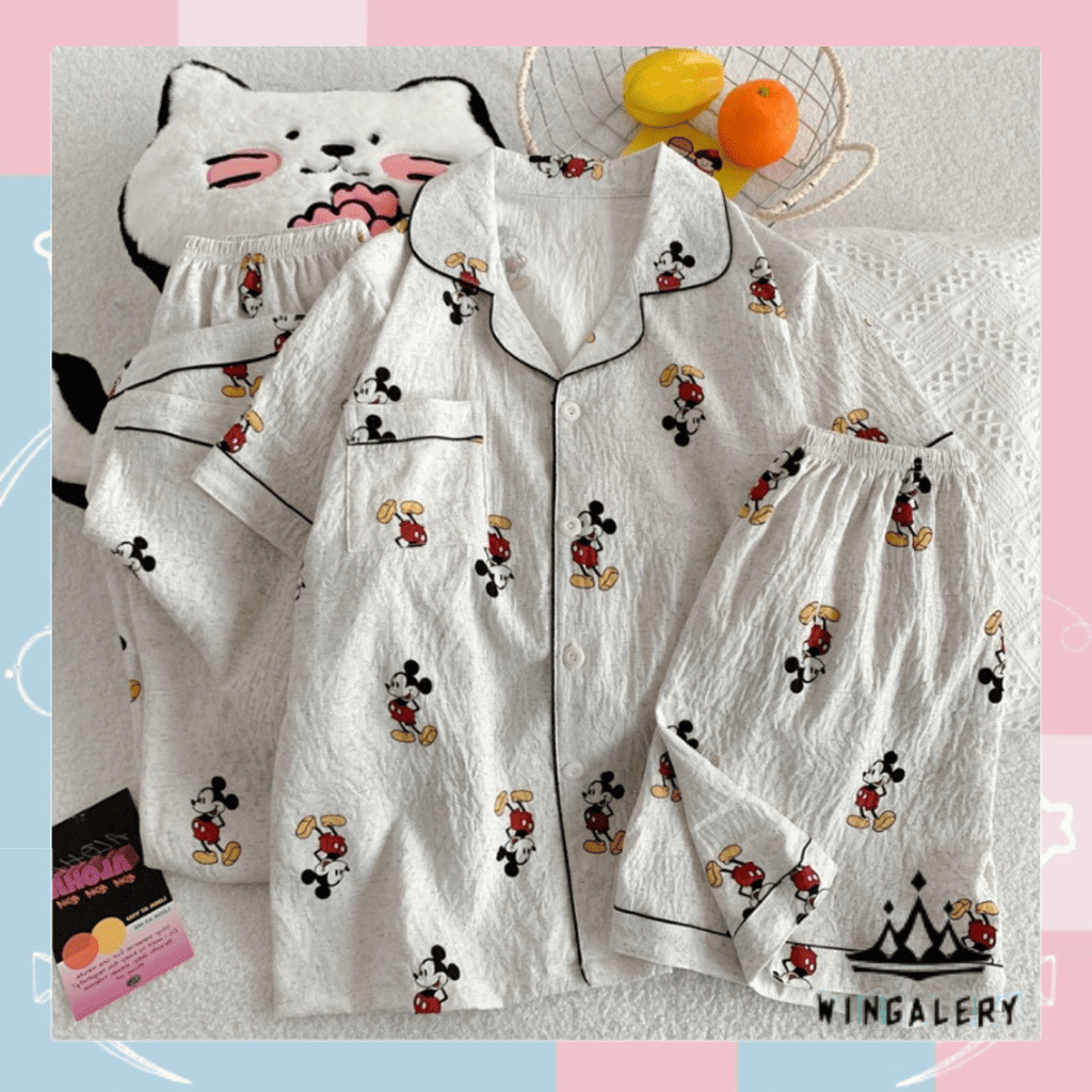 WINGALERY  3 IN 1 | Setelan Baju Tidur Wanita Piyama Motif Kartun Remaja Dewasa 4138