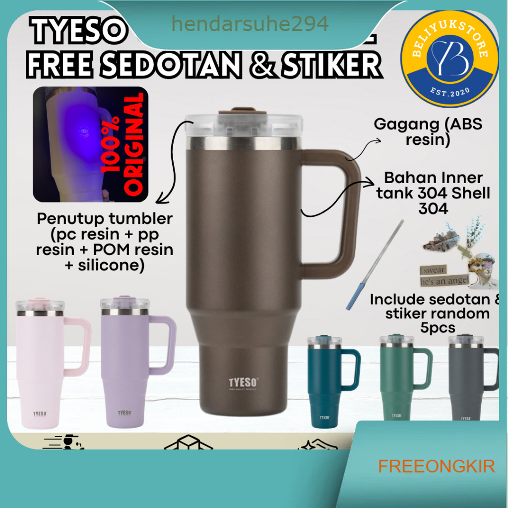 Tumbler Tyeso Stainless Dengan Gagang 900ML FREE STICKER / Tyeso Tumbler Original Gagang 900ML / Tum