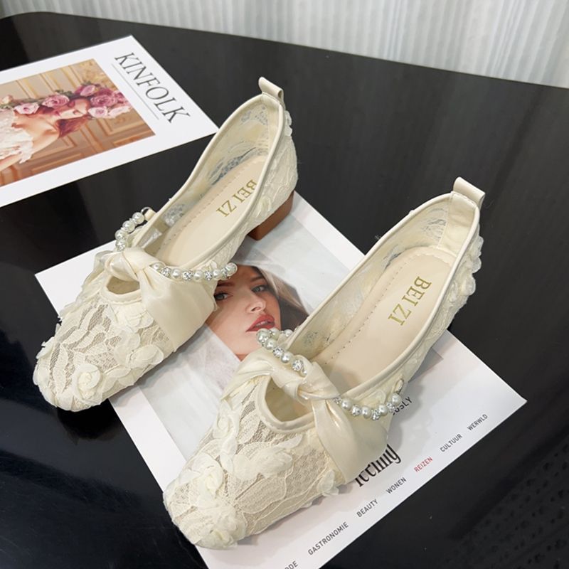 [Tayunji]Sandal/selop hak rendah berujung persegi bergaya Chanel terbaru dengan hak tebal.