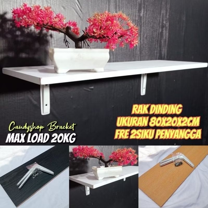 Rak Ambalan Dinding furniture (80x20x2cm) rak dinding kayu/rak dinding ambalan fre 2 siku penyangga 