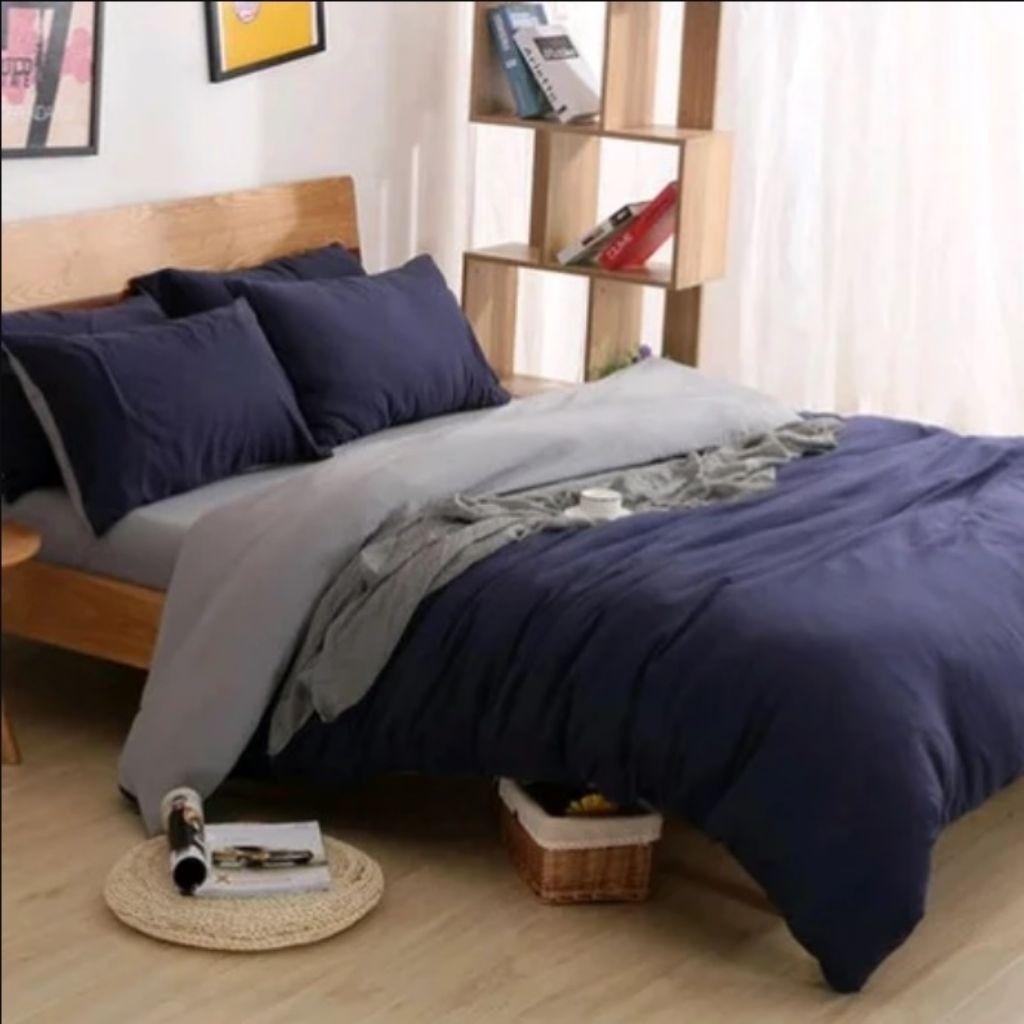 BEDCOVER SAJA POLOS KOTAK HITAM AESTEHTIC TWO TONE ukuran 200x230  140x230 MURAH