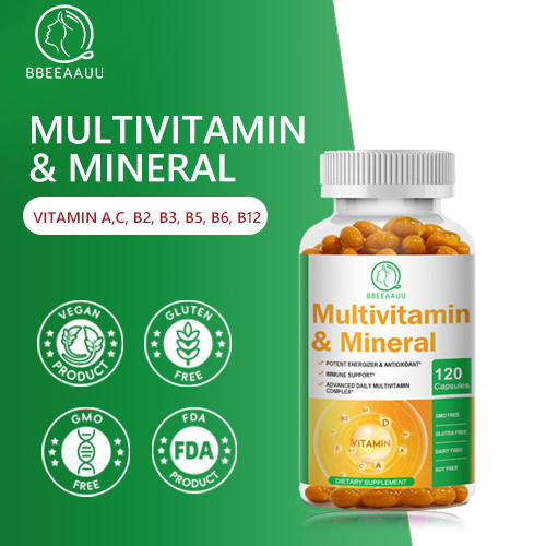 BBEEAAUU Multivitamin & Mineral Kapsul dengan Vitamin A, C, B2, B3, B5, B6, B12 untuk Mendukung Ener