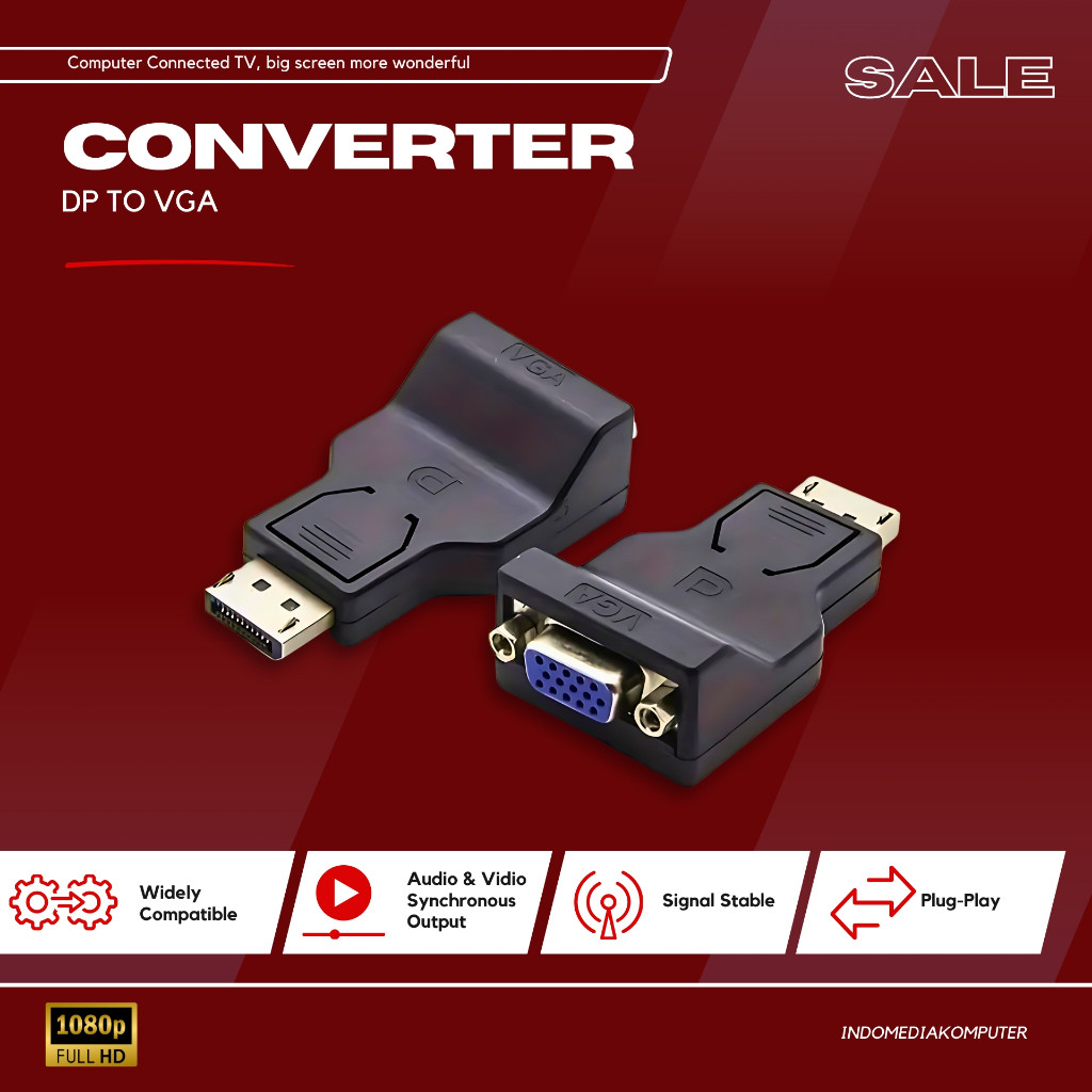 Konverter DP Male To VGA Female Converter DP Male To VGA Female Display Port Male To VGA Female