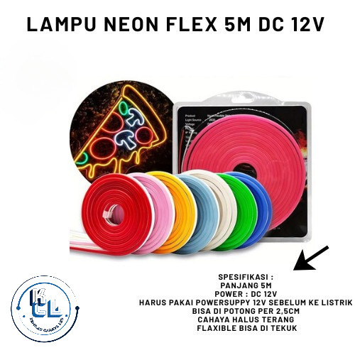 LAMPU LED NEON FLEX 5 METER 12V - WATERPROFF OUTDOOR BISA UNTUK NEON BOX CAHAYA TERANG