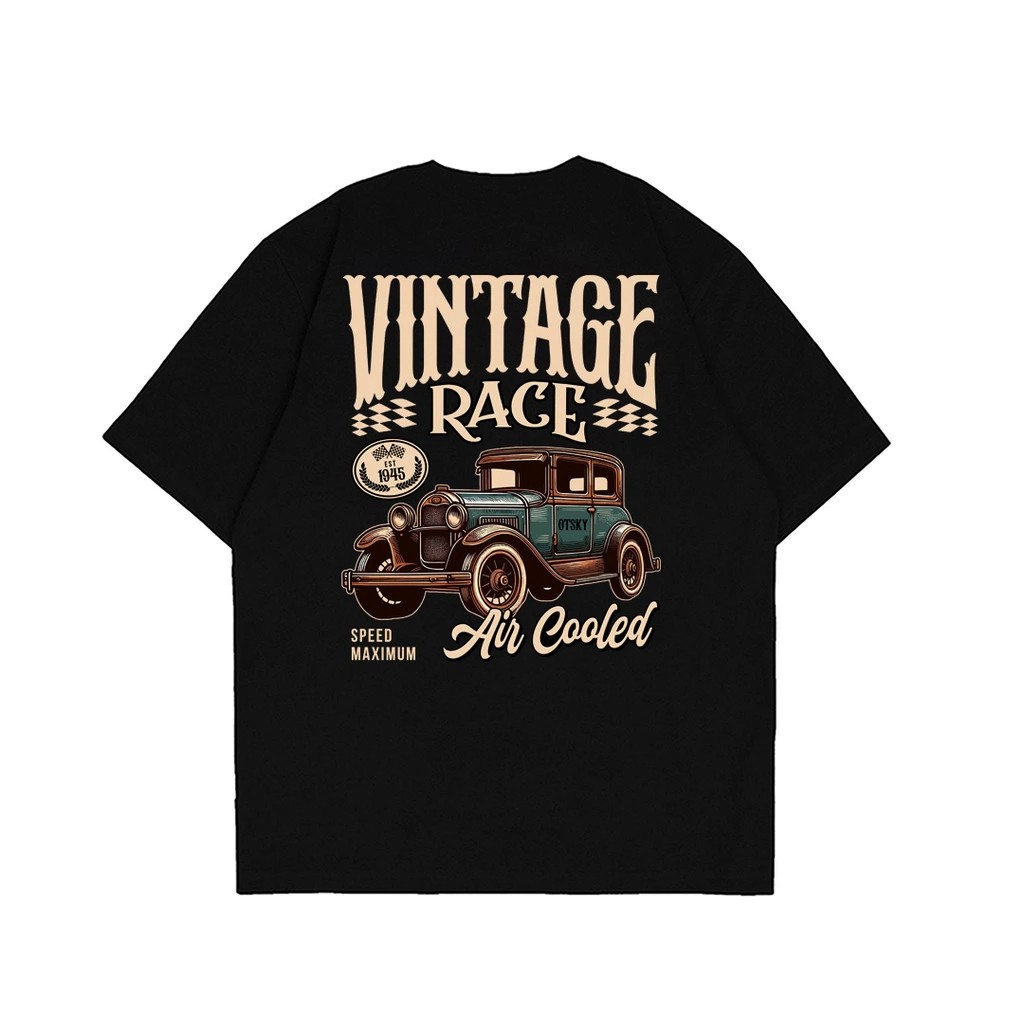 Otsky Kaos Pria Logo Vintage Race Black Cotton 24s X DT352BL