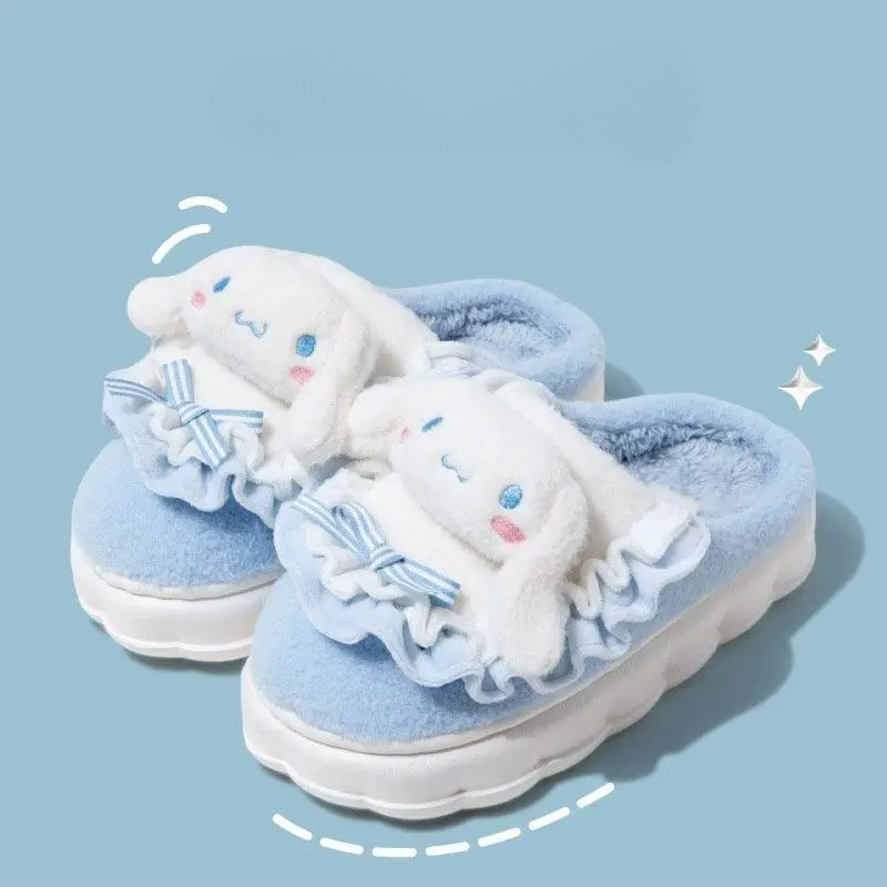 Sanrio Hello Kitty Cotton Shoes Kuromi Cinnamoroll Women Plushie Cartoon Plush Kawaii Flat Shoes Sli