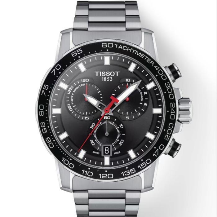 Tissot Supersport Chronograph 45.5mm Quartz Black Dial Stainless Strap Jam tangan pria Original T125