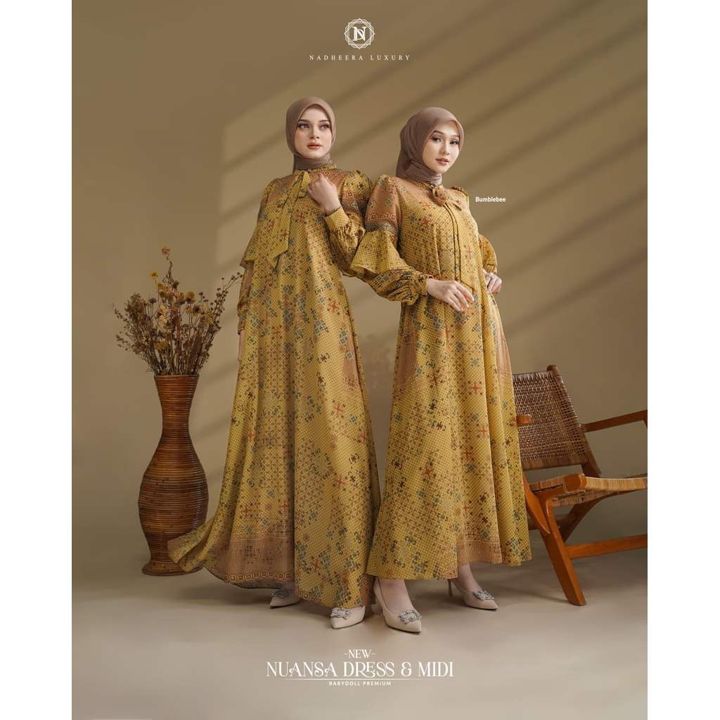 Nuansa dress dan midi dress by nadheera luxury (gamis ceruty babydoll premium)