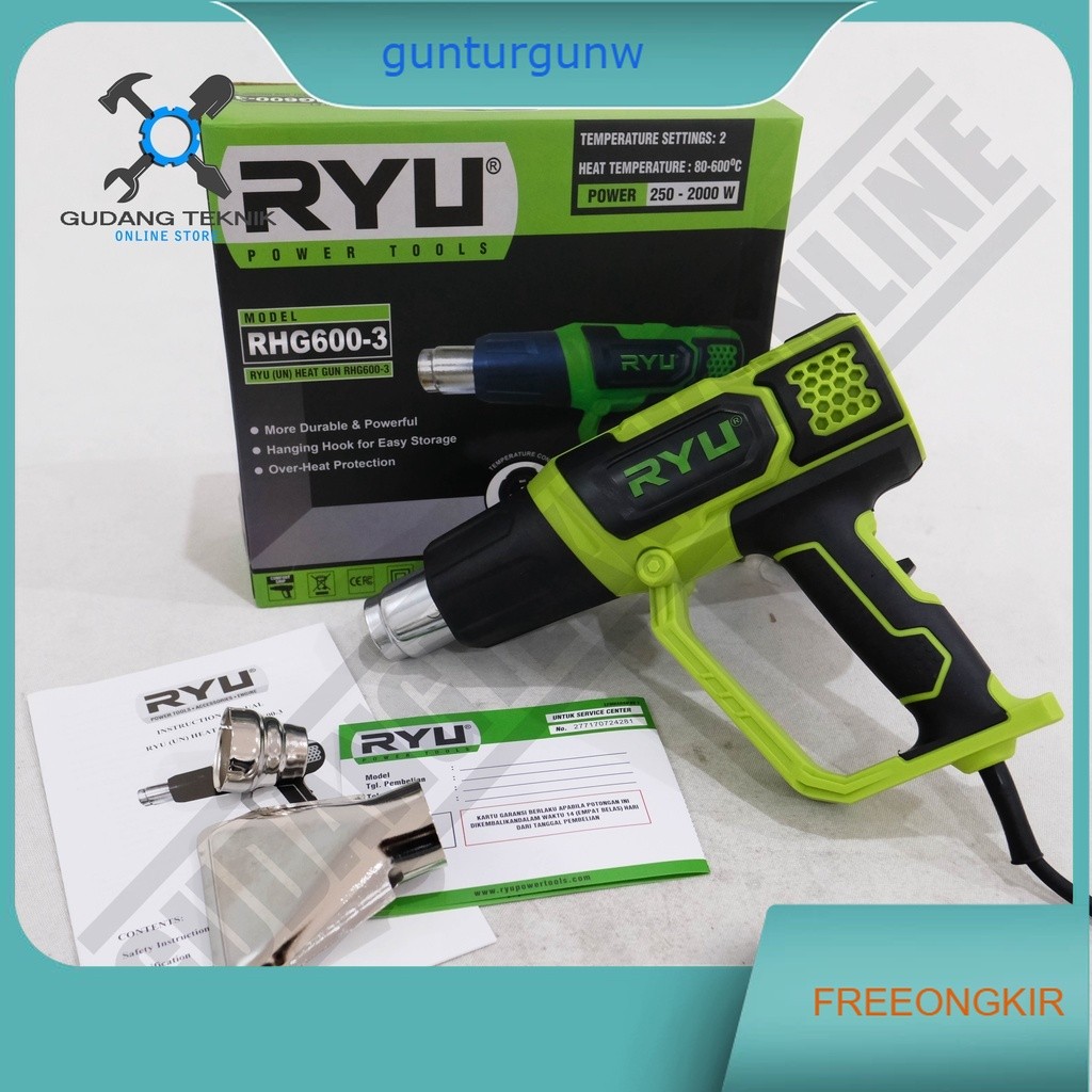 Heat Gun RYU RHG600-3 RHG600-4 / Heatgun RYU RHG600 3 - Alat Pemanas Plastik Hot Air Gun Hotgun RYU 