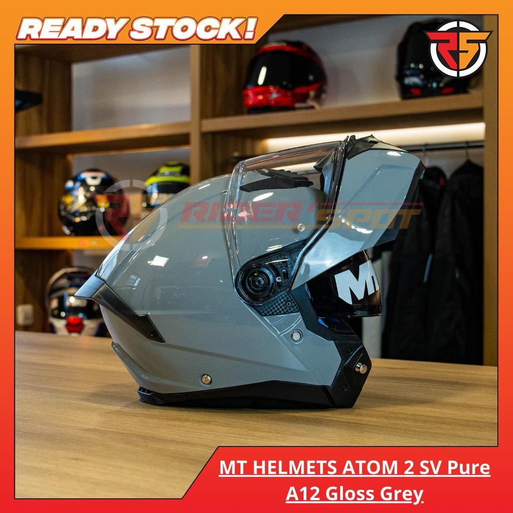 Helm Motor MT HELMETS ATOM 2 SV Pure A12 Gloss Grey Modular Original Touring