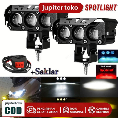 Lampu Tembak Led Foglamp CR7 SQL 3 Mata Laser Gun Putih Kuning 2 Warna Waterproof CR7 Lampu Tembak 3