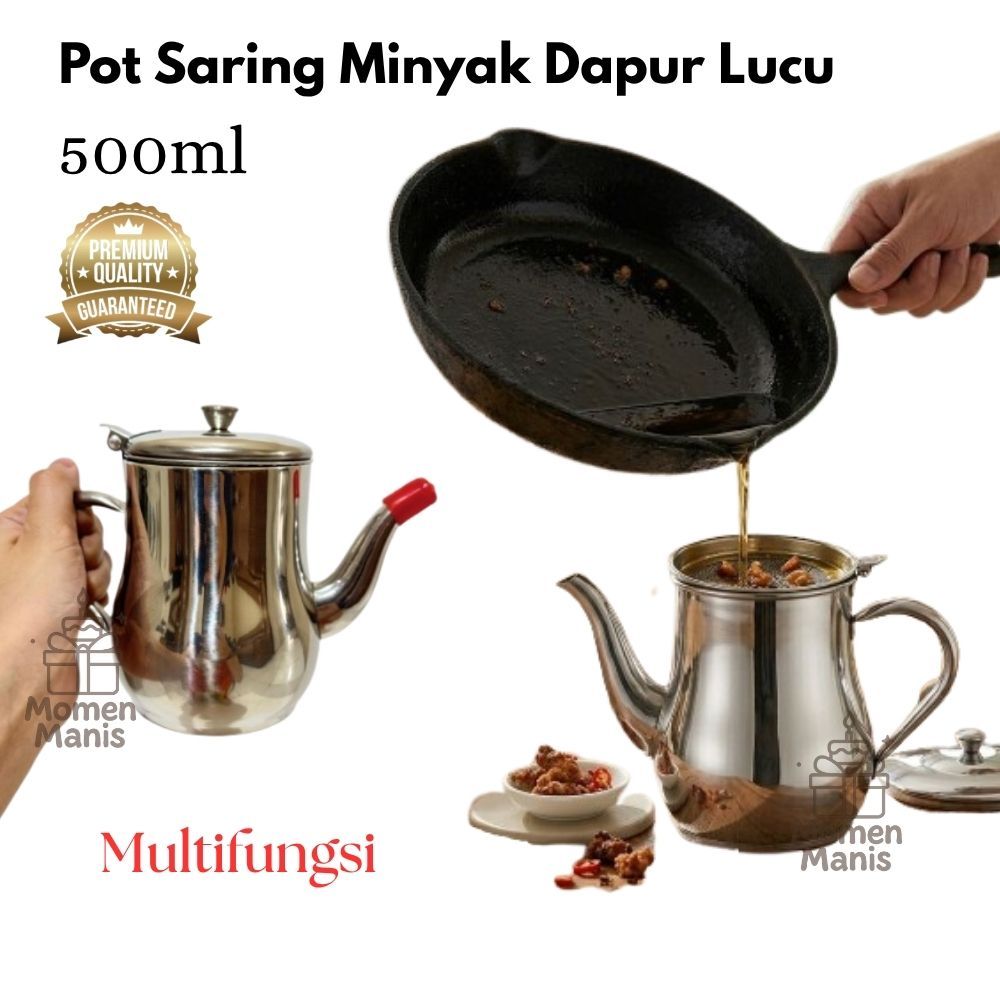 Saringan Minyak Teko Minyak Goreng Stainless 500ml Oil Pot Ceret Penyaring Minyak Dapur @Momen.Manis
