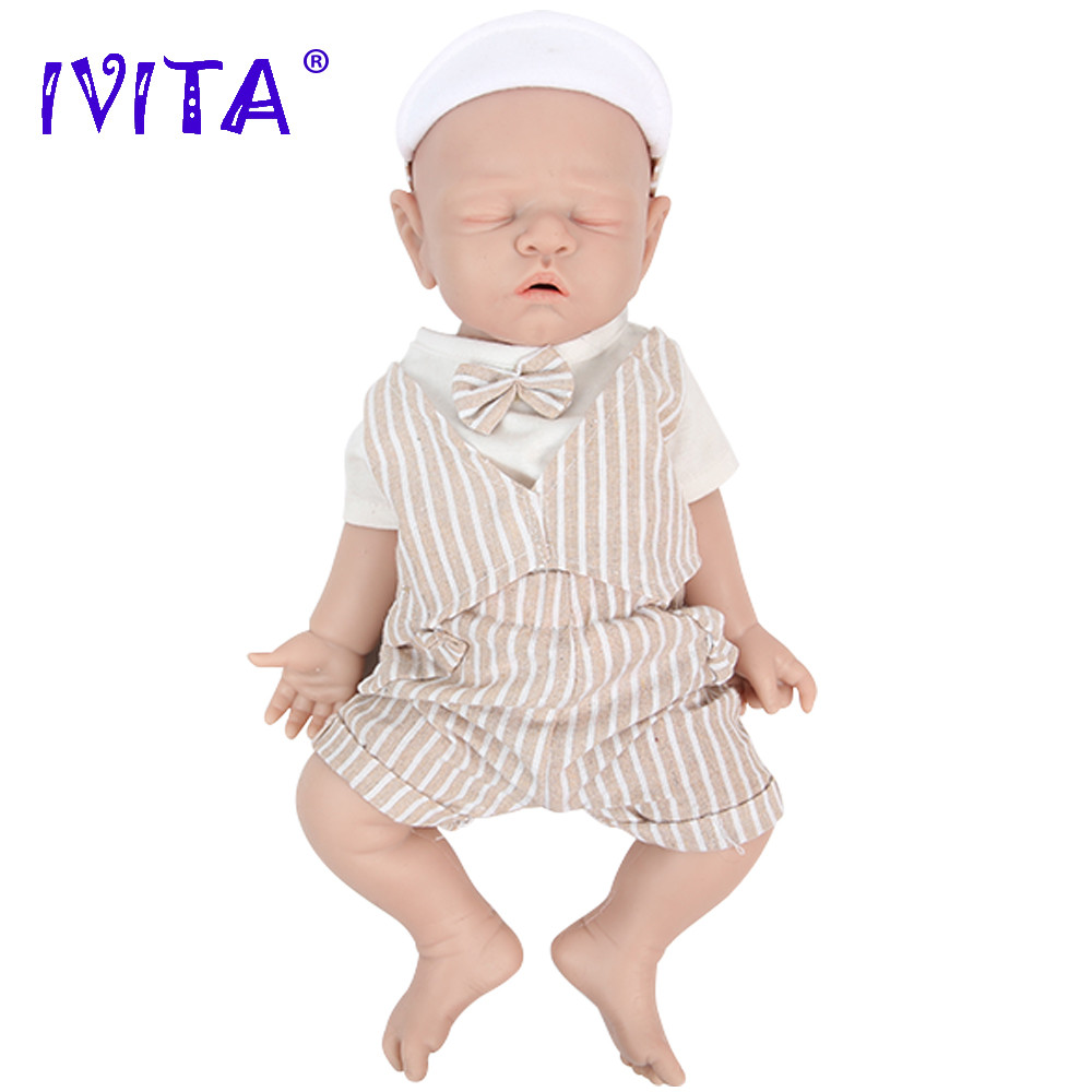 IVITA WB1528 43cm 2508g 100% Full Body Silicone Reborn Baby Doll Realistic Male Baby Toys with Cloth