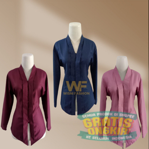 Kebaya Kartini Polos Bahan Katun Toyobo Lengan Panjang/ pakaian wanita lainnya merah putih hijau kun