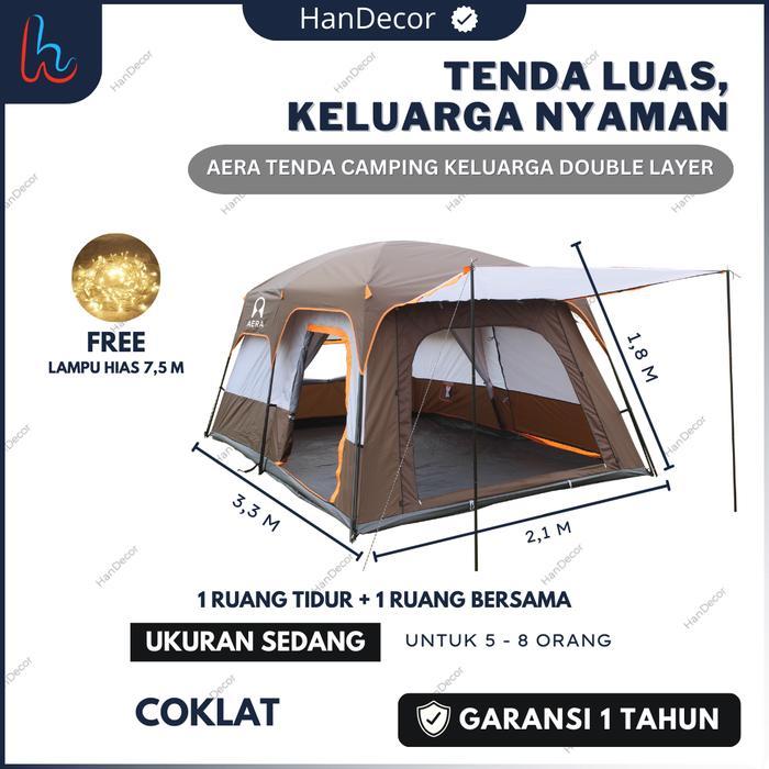 TENDA CAMPING 4 ORANG DEWASA | TENDA CAMPING FAMILY 4 ORANG 2 RUANGAN - 8 ORANG COKLAT