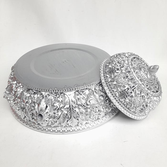 Set wadah tutup bokor 30cm ukir plastik Kerajinan Bali - Silver