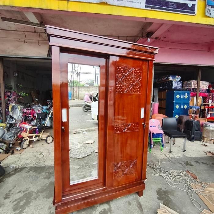 lemari sliding pakaian jati 2 pintu minimalis - non kaca