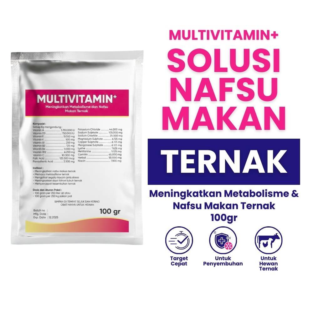 Multivitamin+ 100 gr - Suplemen nafsu makan ternak - Obat Nafsu Makan Kambing - Multivitamin untuk k