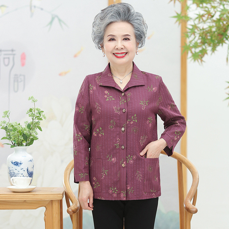 Blus Wanita Lansia Katun Musim Semi Panas Usia 60-70 80 Baju Ibu Nenek Luaran Tipis