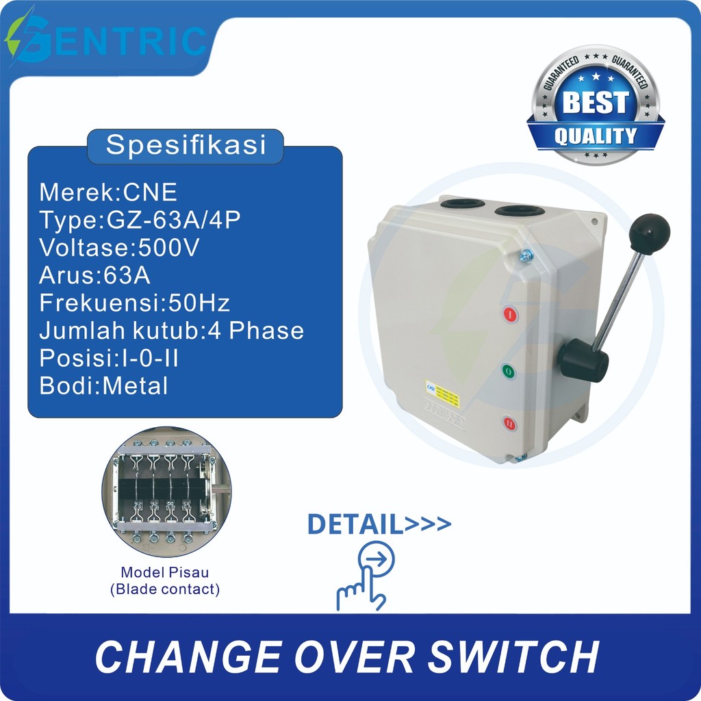 COS MODEL PISAU CHANGE OVER SWITCH MANUAL SAKELAR GZ-63A 4P I-0-II (ON-OFF-ON). BEST QUALITY